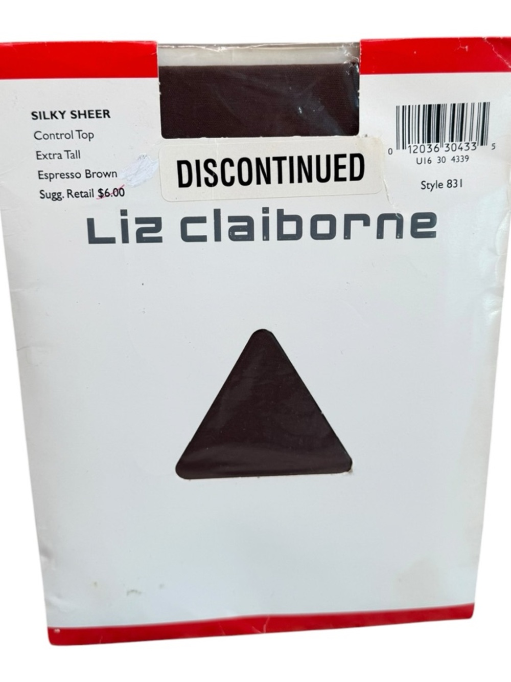 Liz Claiborne 831 Silky Sheer Control Top Pantyhose Extra Tall Espresso Brown
